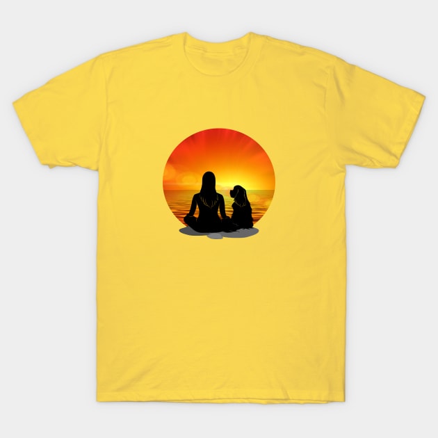 Cavalier King Charles Spaniel Beach Sunset Silhouette T-Shirt by Cavalier Gifts